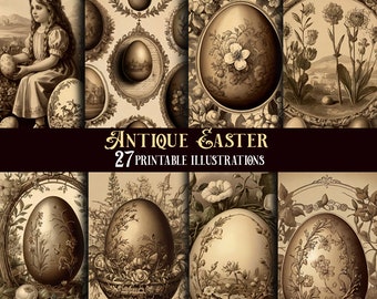 Bundle-Antique Easter-27 printable  illustrations, for junk journal projects, cards, postcards, decor pages, invite, greeting cards