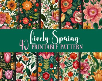 Lively Spring-40 printable patter,for scrapbooking, junk journal, projects