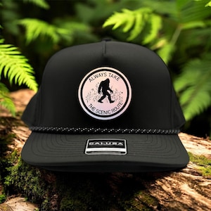 Take The Scenic Route –  cryptic- Funny Outdoor Snapback, Camping Trucker Hat, Retro Patch Hat, Gift for Campers & Friends