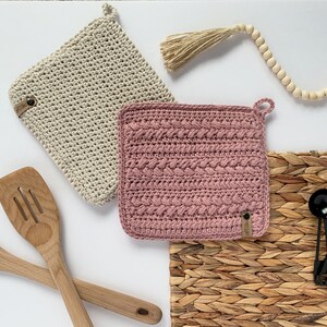 Rose Pink Pot Holder, Double Thick Pot Holder, 100% Cotton Hot Pad, Farmhouse Kitchen Pot Holder, Boho Chic Kitchen Decor, Modern Kitchen