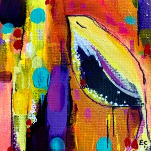 Time to reflect. Original painting, bird art, wall art, framed painting, original painting on canvas panel, colourful bird painting
