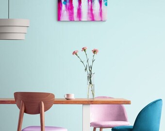 Large Pink Abstract Canvas Painting, Modern Wall Art