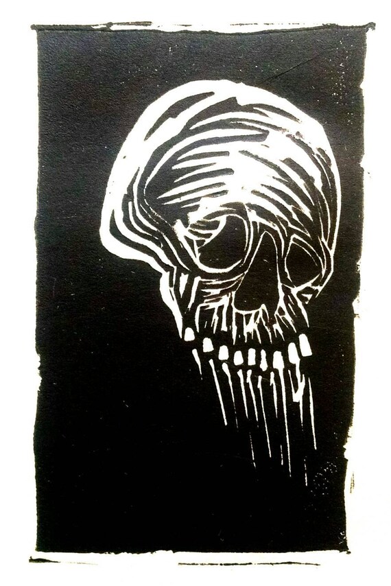 Linocut Skull Drip Etsy