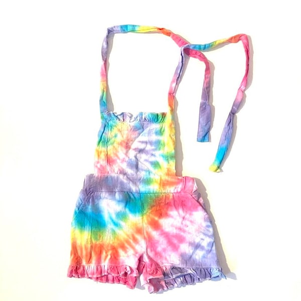 Tie Dye bébé personnalisé | (6mo-4T) Salopette en lin Tie Dye (léger/coton) ((choisissez vos propres couleurs))