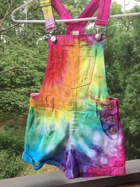 tie dye overall shorts