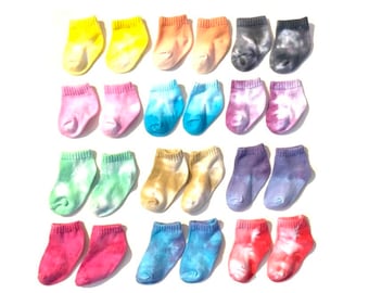 Tie Dye Personalizado Bebé / (12 pares) Tie Die Baby Calcetines Monocromáticos Colores (0-3mo-36mo)