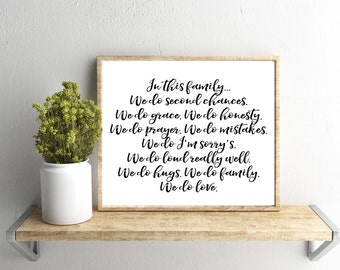 Printable Wall Art, In This Family We Do Quote, Home Decor, Instant Download