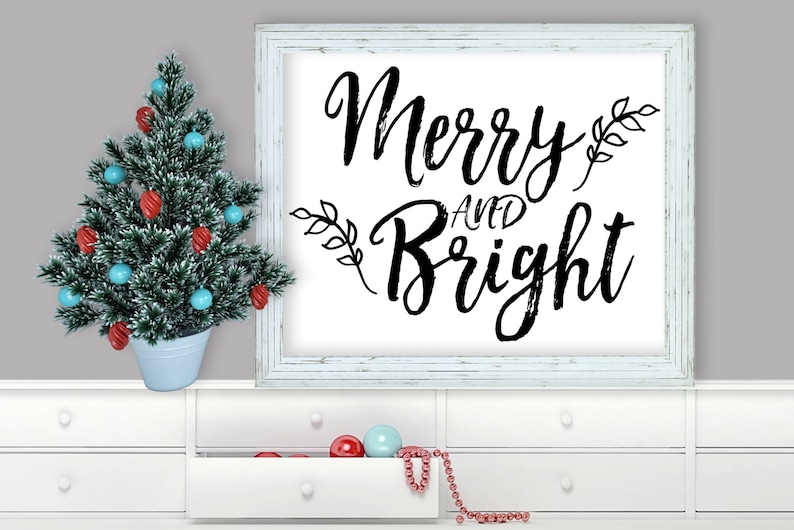 Printable Wall Art, Merry and Bright, Christmas, Home Decor, Instant