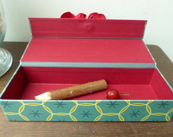 Pencil case, Pen box small, Treasure Box, box with lid magnetic, desk box, box flat, Retro blue