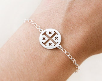 Silver Jerusalem Cross Bracelet with Lapis Stone, Catholic Gifts, Catholic Jewelry, Cross Bracelet, Catholic Bracelet, Jerusalem Cross Charm