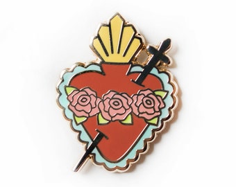 Pin de Esmalte Inmaculado Corazón de María, Pin De Esmalte Católico, Regalos Católicos, Arte Católico, Amuleto Inmaculado Corazón, Accesorios Católicos, Botón