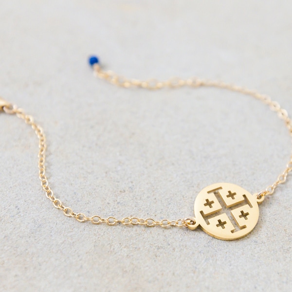 Jerusalem Cross Bracelet with Lapis Stone, Catholic Gifts, Catholic Jewelry, Cross Bracelet, Catholic Bracelet, Jerusalem Cross Charm