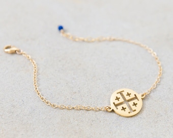 Jerusalem Cross Bracelet with Lapis Stone, Catholic Gifts, Catholic Jewelry, Cross Bracelet, Catholic Bracelet, Jerusalem Cross Charm