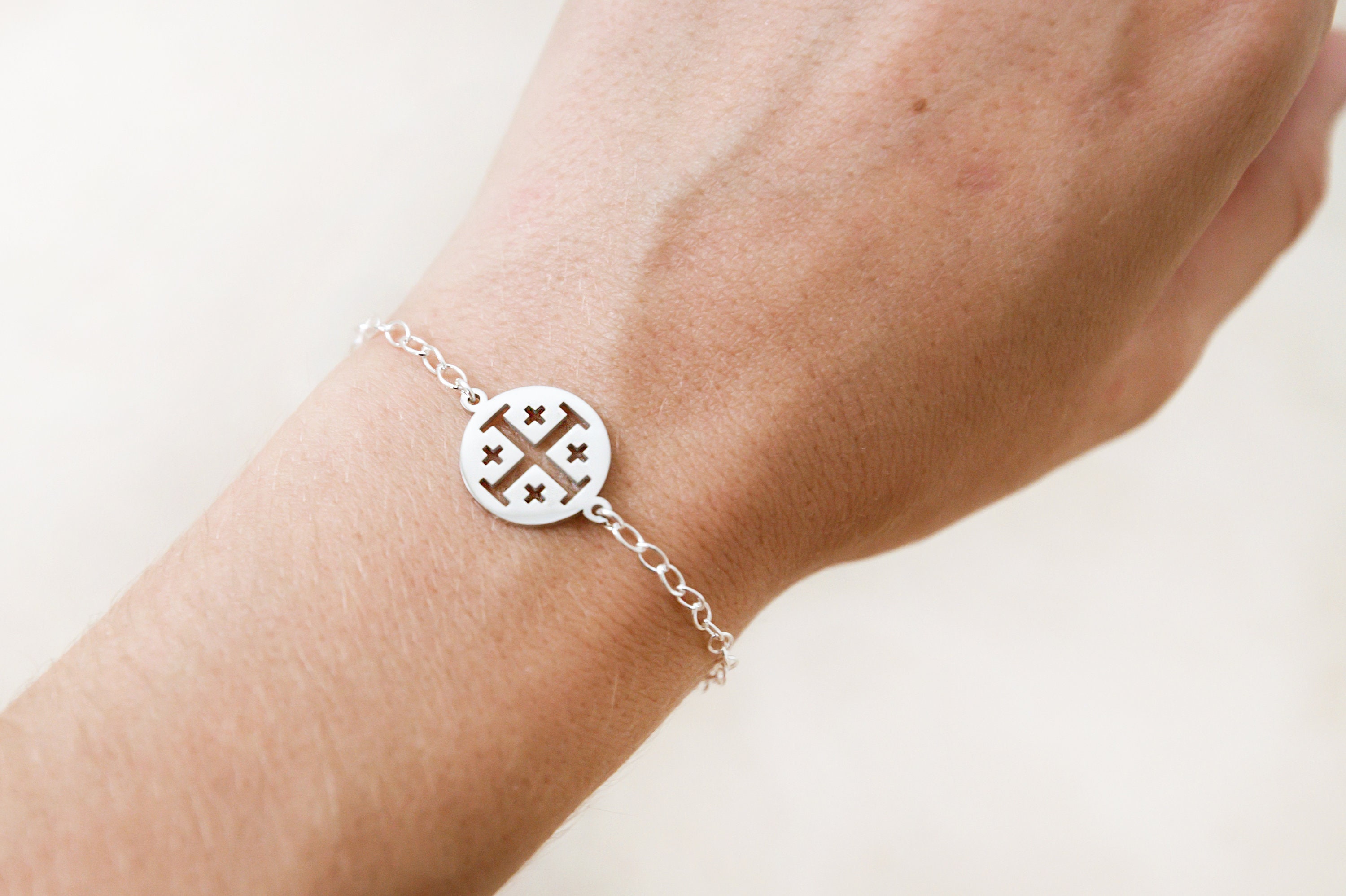 Silver Jerusalem Cross Bracelet with Lapis Stone, Catholic Gifts, Catholic Jewelry, Cross Bracelet, Catholic Bracelet, Jerusalem Cross Charm