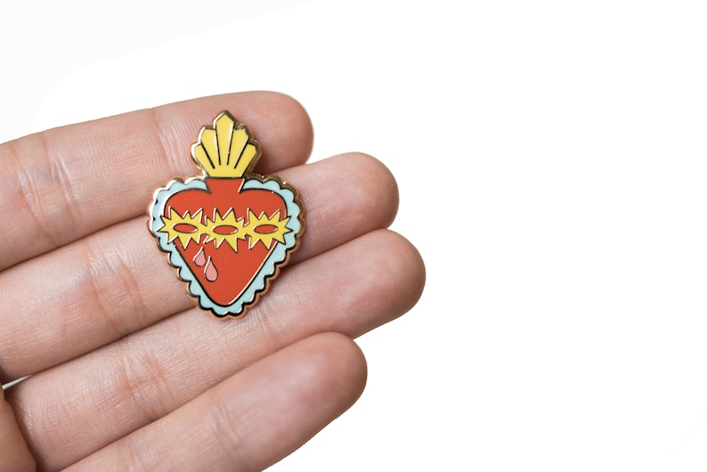 Sacred Heart & Immaculate Heart Pin Set, Sacred Heart of Jesus Pin, Immaculate Heart of Mary Pin, Catholic Gifts, Catholic Enamel Pins image 3