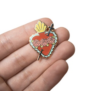 Sacred Heart & Immaculate Heart Pin Set, Sacred Heart of Jesus Pin, Immaculate Heart of Mary Pin, Catholic Gifts, Catholic Enamel Pins image 2