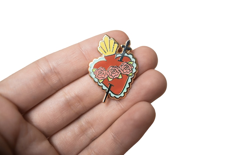 Sacred Heart & Immaculate Heart Pin Set, Sacred Heart of Jesus Pin, Immaculate Heart of Mary Pin, Catholic Gifts, Catholic Enamel Pins image 2