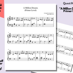Piano Sheet Music - &quot;A Million Dreams&quot; - Primer Level - Easy Piano Sheets, Beginner Piano, Download and Print Music Sheets