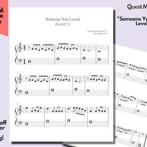 Piano Sheet Music - &quot;Someone You Loved&quot; - Level 1 - Easy Piano Sheets, Beginner Piano, Download and Print Music Sheets
