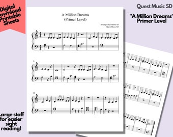 Piano Sheet Music - &quot;A Million Dreams&quot; - Primer Level - Easy Piano Sheets, Beginner Piano, Download and Print Music Sheets