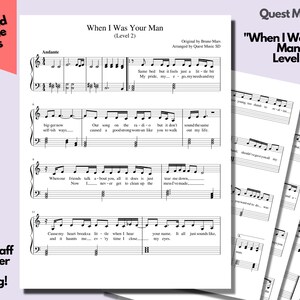 Piano Sheet Music - &quot;When I Was Your Man&quot; - Level 2 - Easy Piano Sheets, Beginner Piano, Download and Print Music Sheets