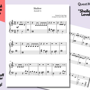 Piano Sheet Music - &quot;Shallow&quot; - Level 1 - Easy Piano Sheets, Beginner Piano, Download and Print Music Sheets