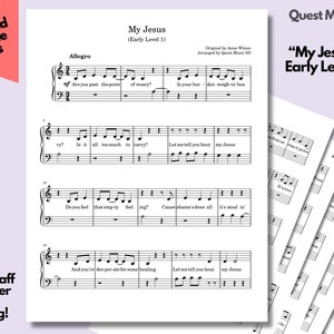 Piano Sheet Music - &quot;My Jesus&quot; - Early Level 1 - Easy Piano Sheets, Beginner Piano, Download and Print Music Sheets