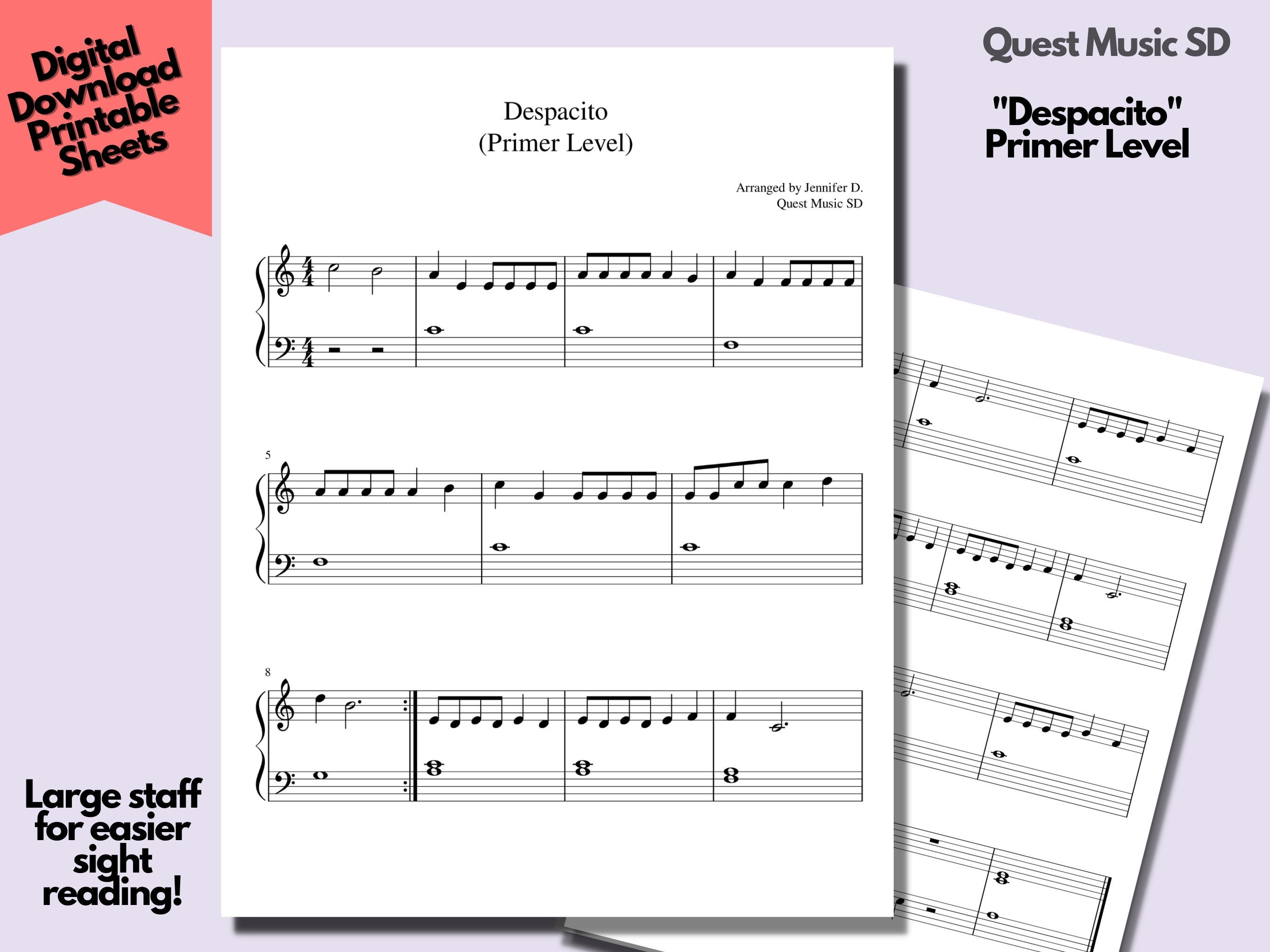 Piano Sheet Music - "despacito" - Primer Level - Easy Piano Sheets ...