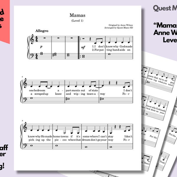 Mamas by Anne Wilson - Level 1 - Easy Christian Piano Sheet Music (Downloadable PDF)