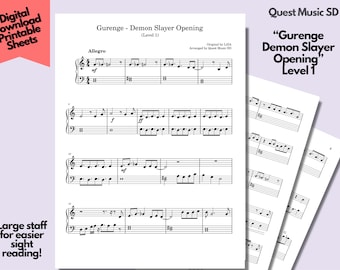 Gurenge from Demon Slayer (Opening Theme) - Level 1 - Easy Piano Sheet Music (Downloadable PDF)
