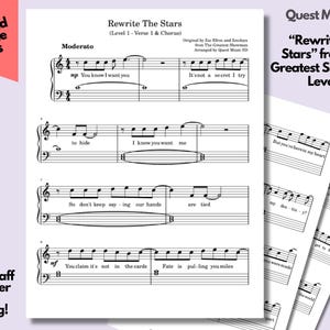 Klavier Noten - "Rewrite The Stars" von The Greatest Showman - Level 1 - Einfache Klavier Noten, Anfänger Klavier, herunterladen und ausdrucken."