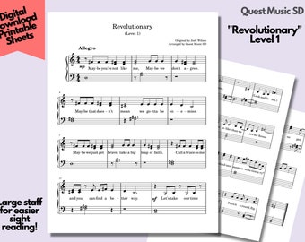 Piano Sheet Music - &quot;Revolutionary&quot; by Josh Wilson - Level 1 - Easy Piano Sheets, Beginner Piano, Download and Print Music Sheets