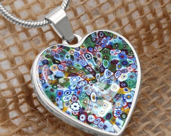 Personalized Murano Glass Look Heart Pendant Necklace