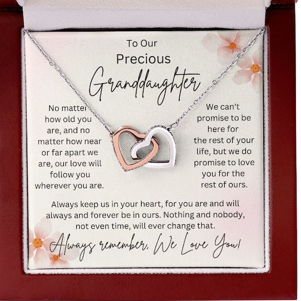 Personalized Granddaughter Gift Interlocking Hearts Necklace | Gift for Granddaughter,  from Grandparents, Grandma, Grandpa, Holiday Gift