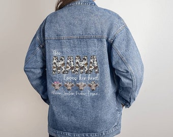 Personalized This Mama Loves Her Herd Oversized Women's DTG Denim Jacket