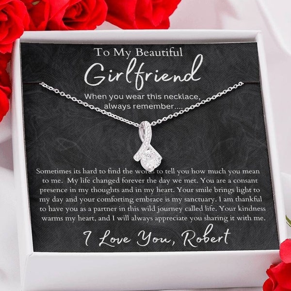 Personalized Girlfriend Pendant Necklace | Personalized Message Card, Minimalist, Girlfriend Gift, Birthday Gift for Girlfriend, Christmas