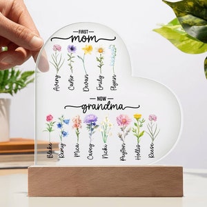 Personalized First Mom Now Grandma LED Heart Acrylic Plaque