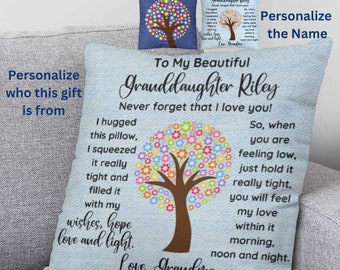 Personalized Granddaughter Throw Pillow, To My Beautiful Granddaughter, Denim Pillow, Hug in A pillow from Grandma to Granddaughter