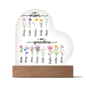 Personalized First Mom Now Grandma LED Heart Acrylic Plaque
