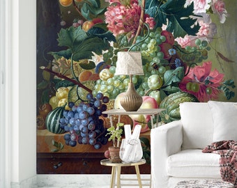 56&quot; x 83&quot; Still life Vintage Flowers Mural - Oil Painting Wall Decals - Large Wall Art - Self Adhesive Polyester and Non woven wallpapers