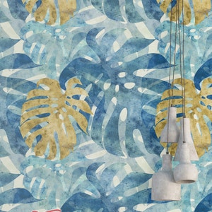 Monstera Leaf Grunge Wallpaper: Tropical Floral Peel and Stick