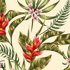 Carta da parati Seamless Hawaii Tropical Flowers - Autoadesiva o non tessuta - Adesivi murali rimovibili - Adesivi murali esotici - Sfondi tropicali