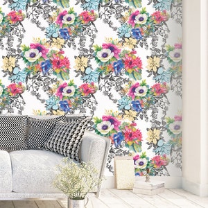 Watercolor Floral Wallpaper: Tropical Peel and Stick, Removable