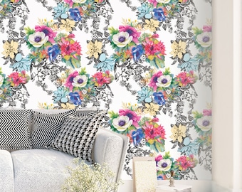 Watercolor Floral Wallpaper: Tropical Peel and Stick, Removable