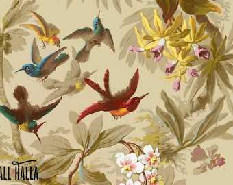 Vintage Birds and Plants Wallpaper: Tropical Removable Wall Decals