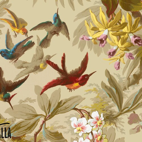Seamless Vintage Birds and Plants Pattern Wallpaper Self Etsy