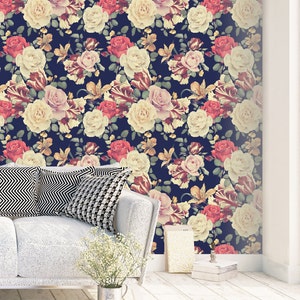 Vintage Rose Floral Wallpaper - Tropical Peel and Stick Wallpaper