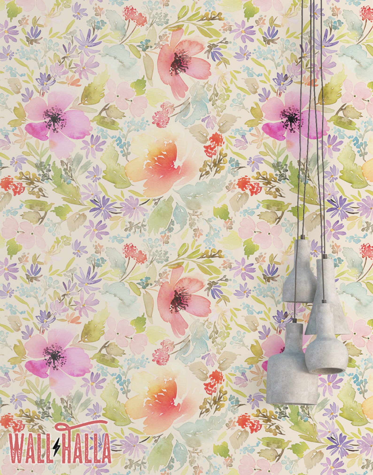Watercolor Flowers Wallpaper Removable Wallpaper Etsy