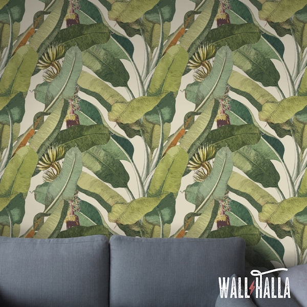 Seamless Self Adhesive Banana Tree Leaf Pattern Wallpaper - Removable Vintage Wall Decals - Banana Tree Leaves Wall Stickers - Wallpapers