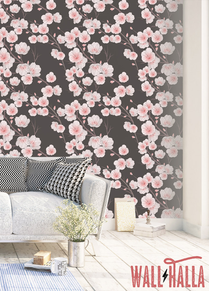 Cherry Blossom Wallpaper Removable Wallpaper Asian Flowers Etsy